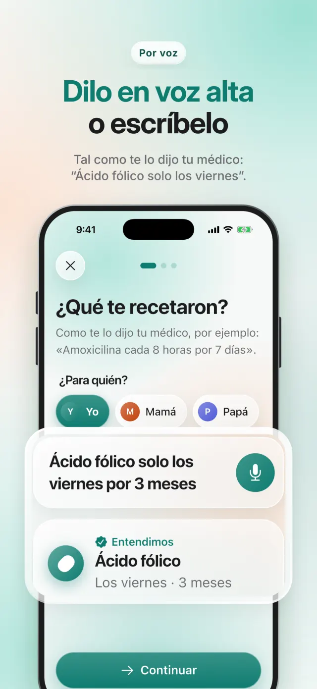 Dictar la receta en voz alta