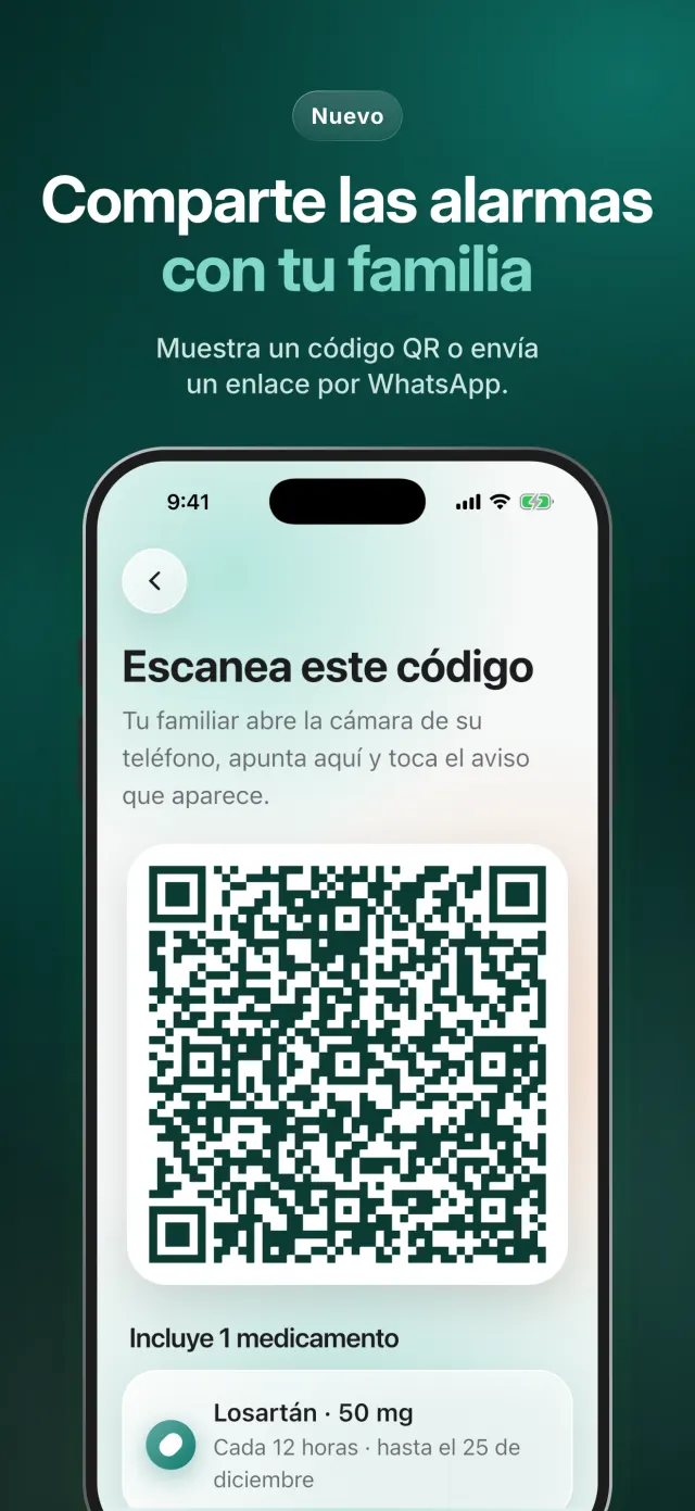 Compartir alarmas con la familia mediante un código QR